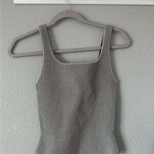 Gray Ribbed Knit Tank Top